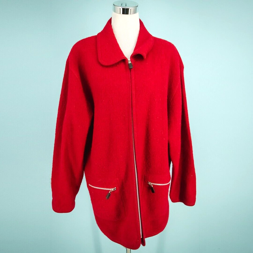 Marvin Richards Size Medium M Red Felted Wool Collar Full Zip Tunic Jacket Coat